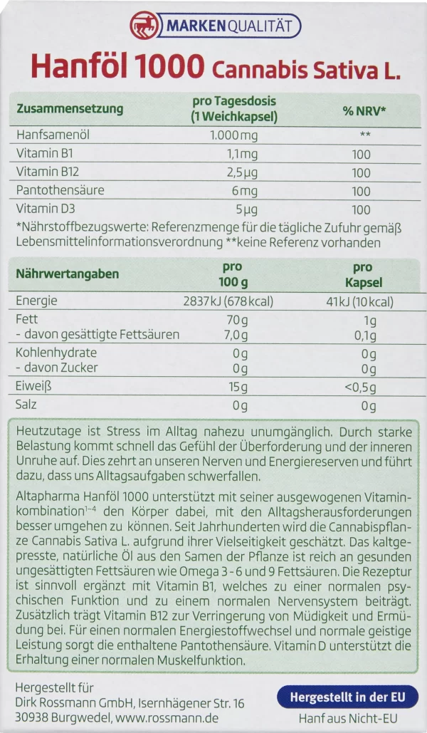 Altapharma Hanföl 1000 Cannabis Sativa L. 3