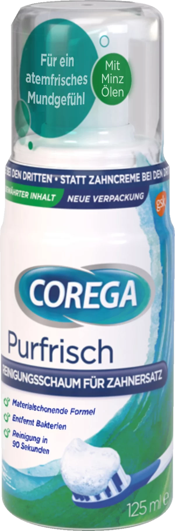 Corega Purfrisch Reinigungsschaum Für Zahnersatz 1