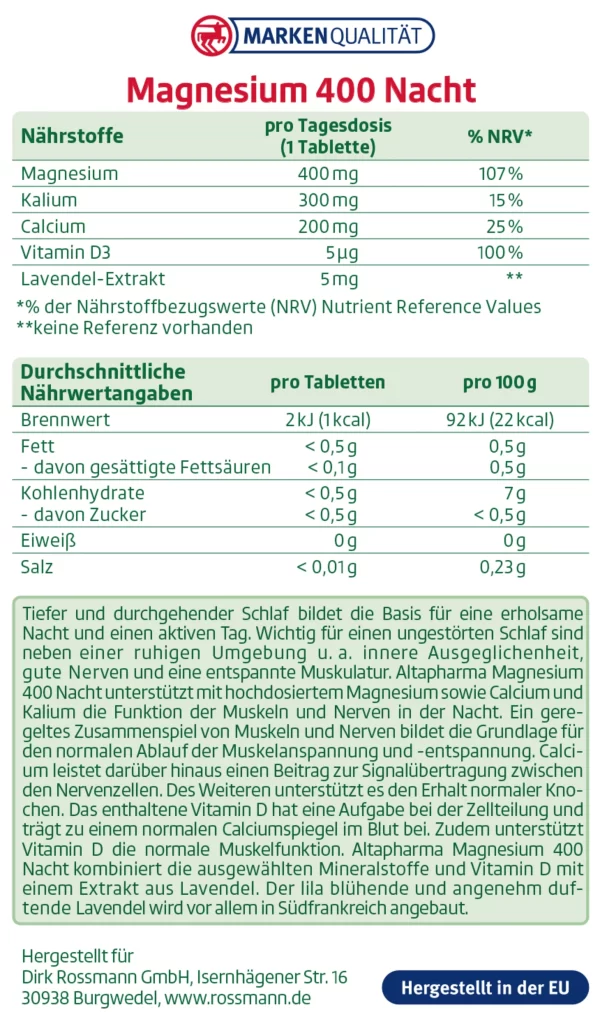 Altapharma Magnesium 400 Nacht Hochdosiert 5