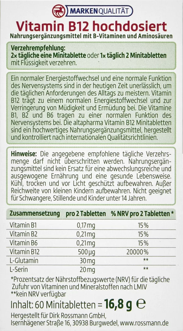 Altapharma Vitamin B12 Hochdosiert 60 Minitabletten 4
