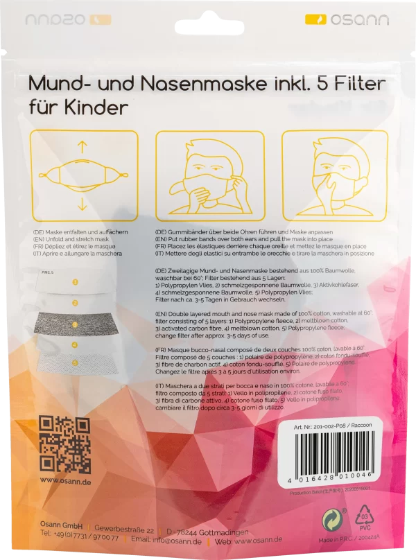 Osann Mund-und-Nasenmaske Kind Racoon Inkl. Filter 3