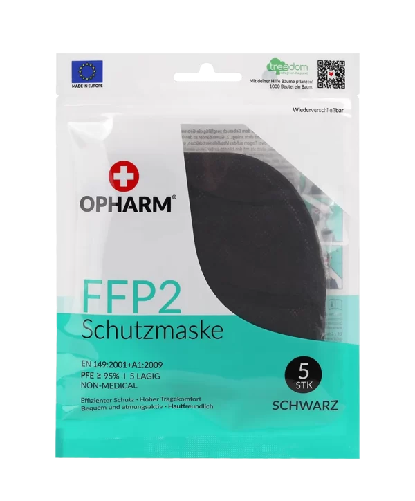 Opharm FFP2 Schutzmaske Schwarz 5-lagig 1