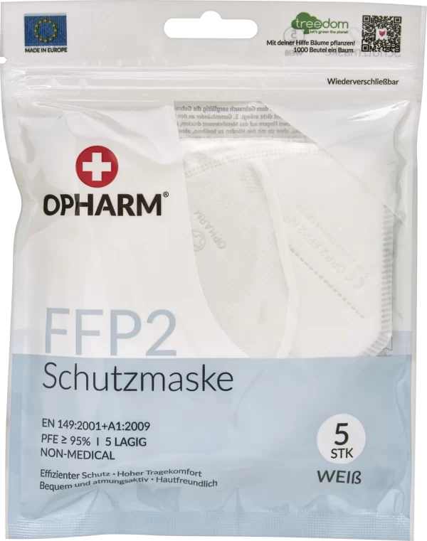 Opharm FFP2 Schutzmaske Weiß 5-lagig 1