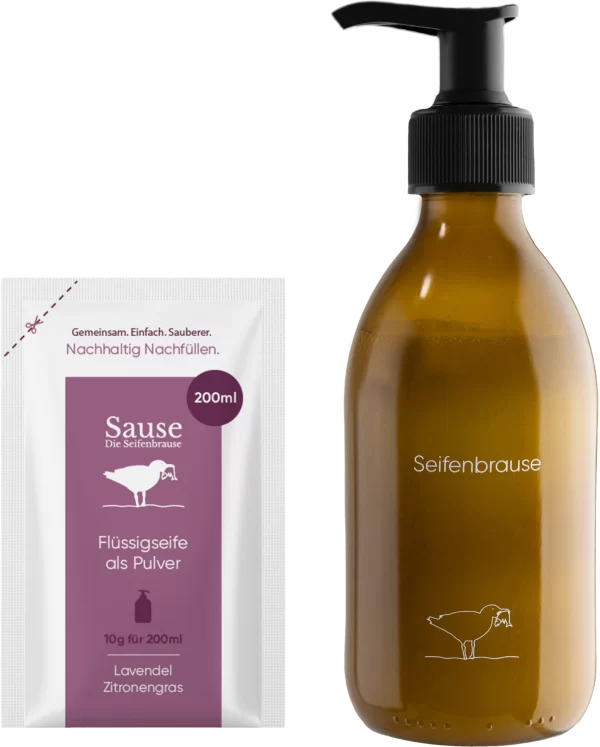 SAUSE SEIFENBRAUSE Starter-Set Flüssigseife Als Pulver Lavendel Zitronengras 3