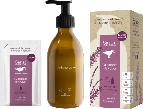 SAUSE SEIFENBRAUSE Starter-Set Flüssigseife Als Pulver Lavendel Zitronengras 1