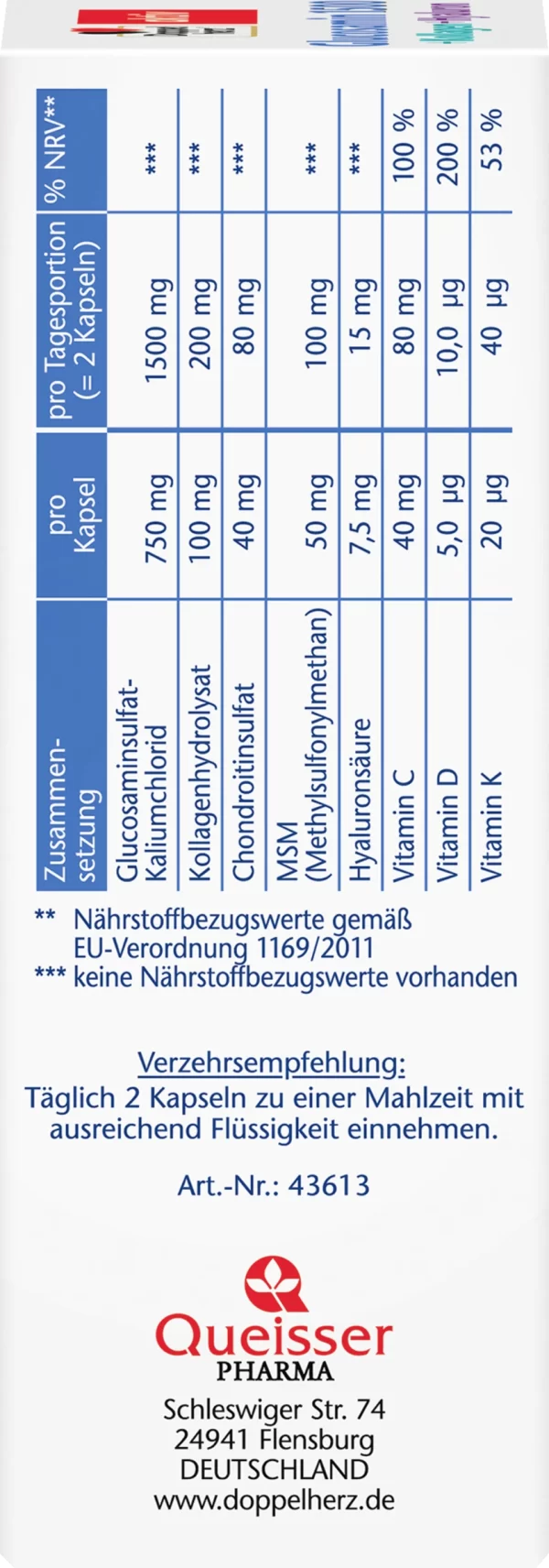 Doppelherz Aktiv Glucosamin 1500 + Kollagen + Hyaluron + Vitamin C Kapseln 4