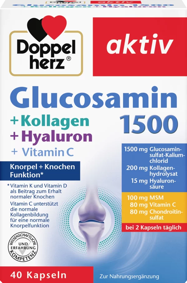Doppelherz Aktiv Glucosamin 1500 + Kollagen + Hyaluron + Vitamin C Kapseln 1